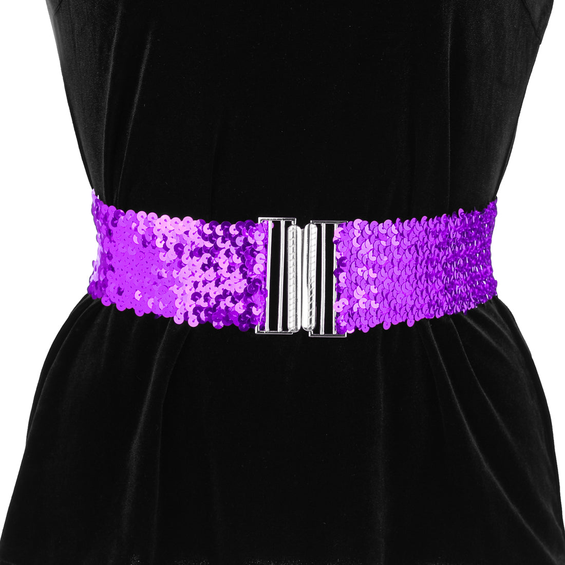 Allegra K Womens Glitter Wide Waist Belts Interlock Buckles Sequins Decor Stretchy Belts 2PCS