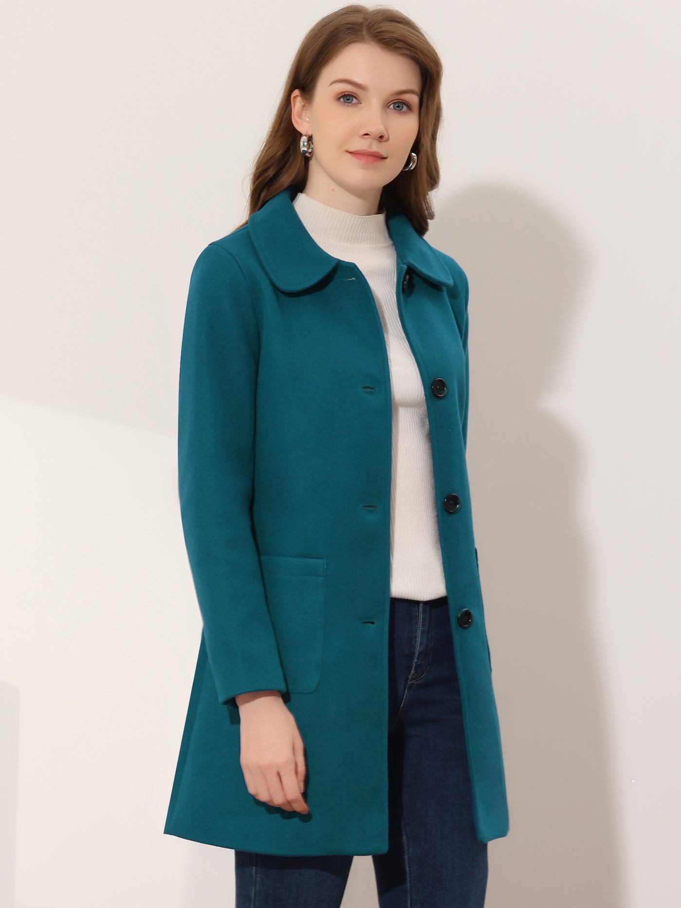 Allegra K Turn Down Collar Single Breasted Winter Outwear Trench Coat