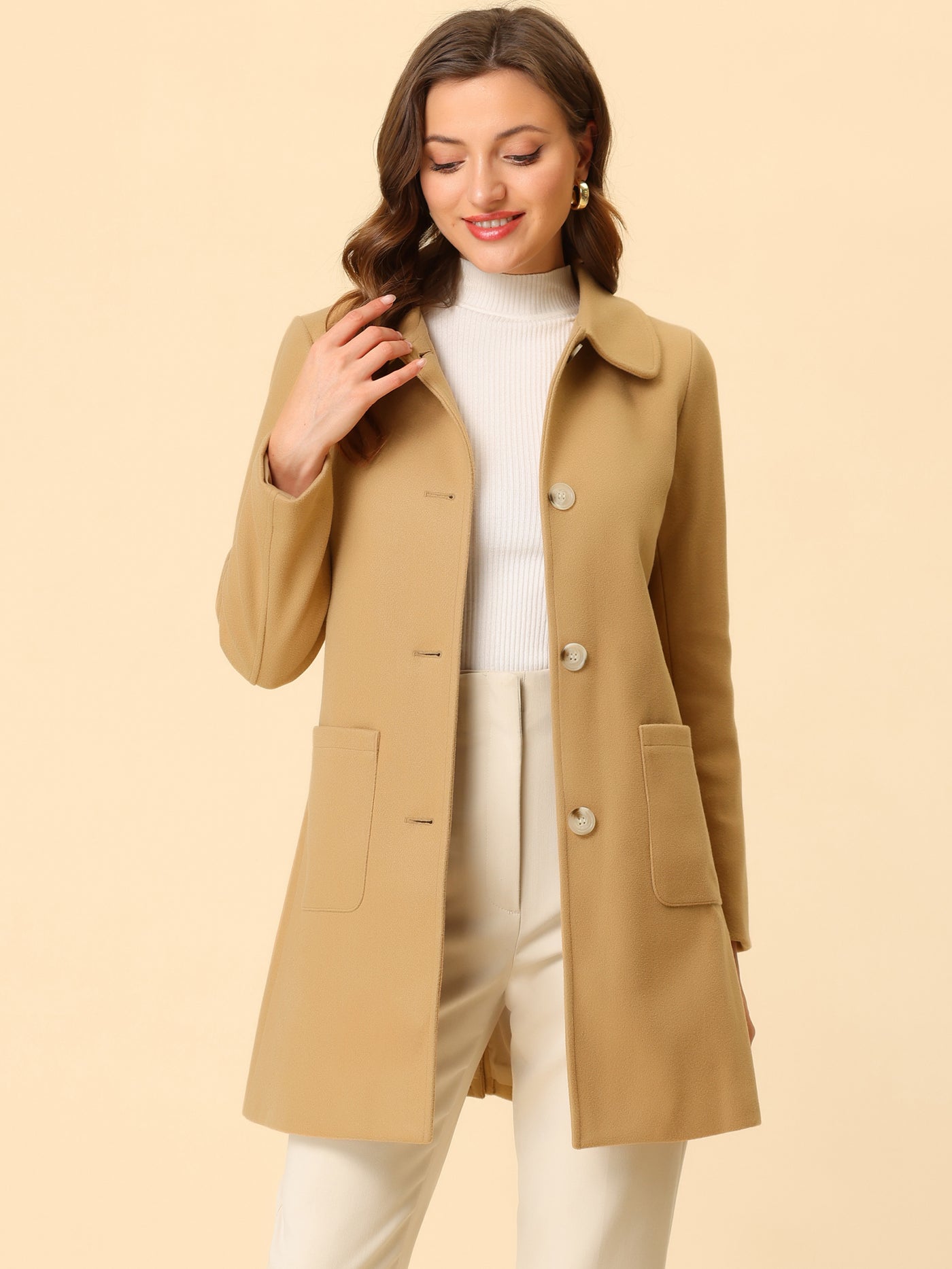 Allegra K Turn Down Collar Single Breasted Winter Outwear Trench Coat