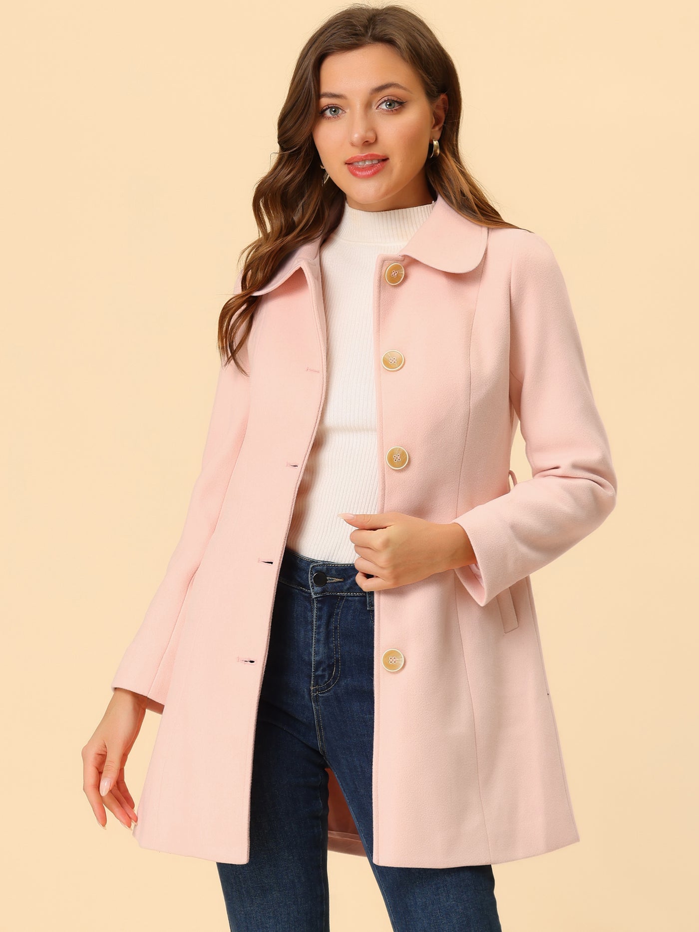 Allegra K Winter Elegant Lapel Collar Long Trench Coat