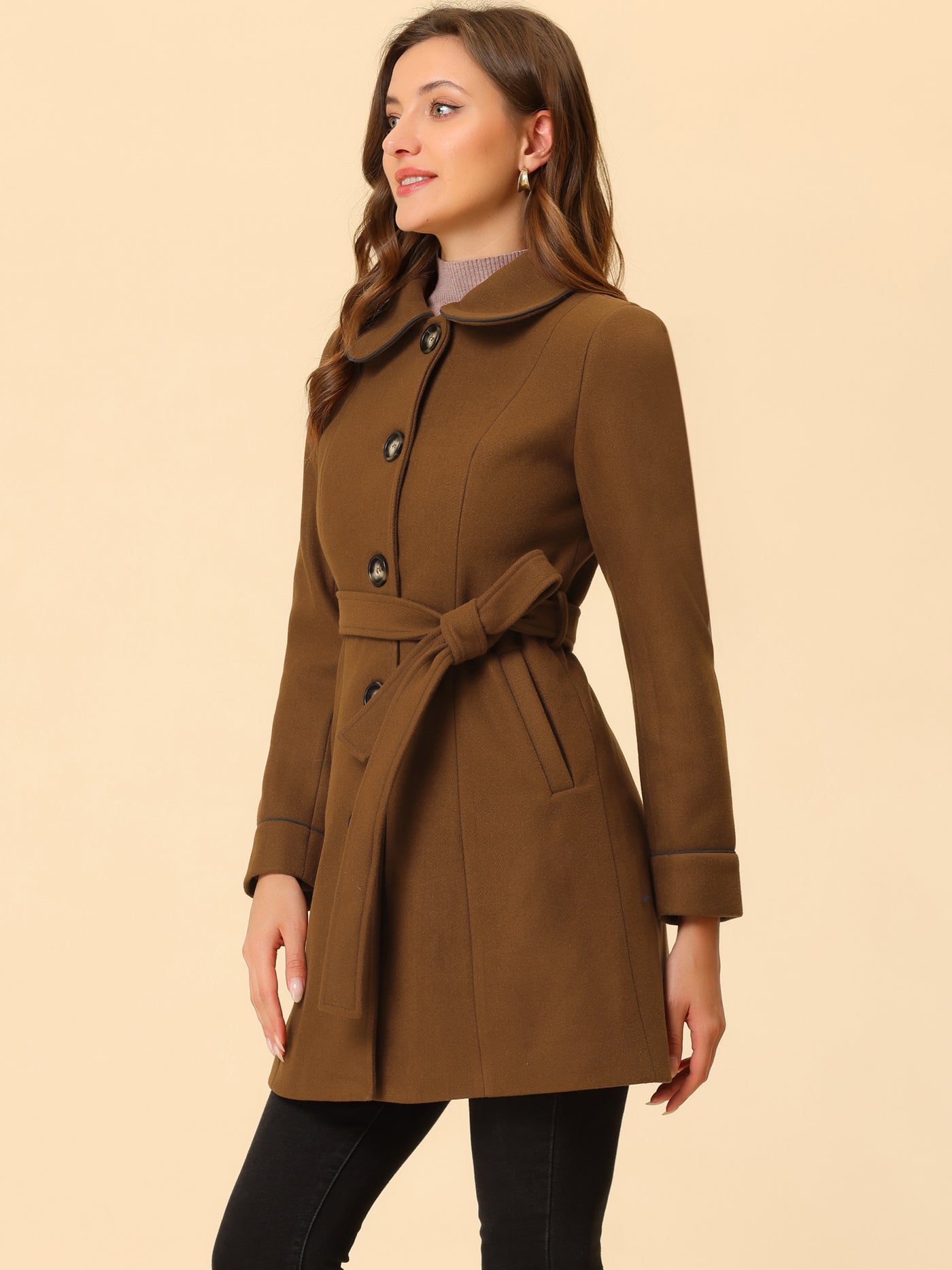 Allegra K Winter Elegant Lapel Collar Long Trench Coat