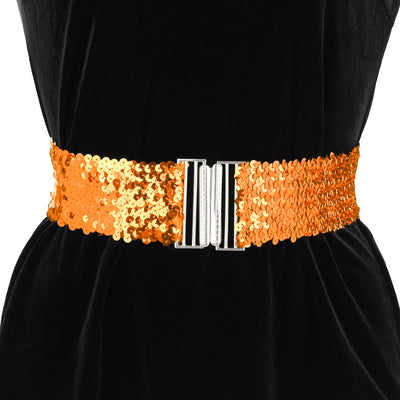 Womens Glitter Wide Waist Belts Interlock Buckles Sequins Decor Stretchy Belts 2PCS