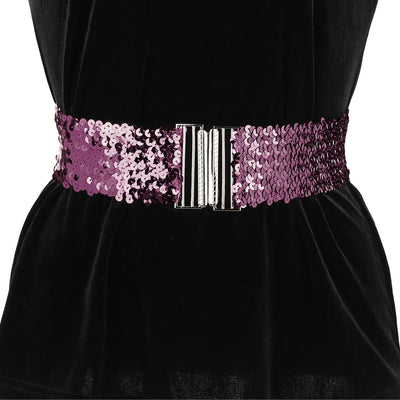 Womens Glitter Wide Waist Belts Interlock Buckles Sequins Decor Stretchy Belts 2PCS