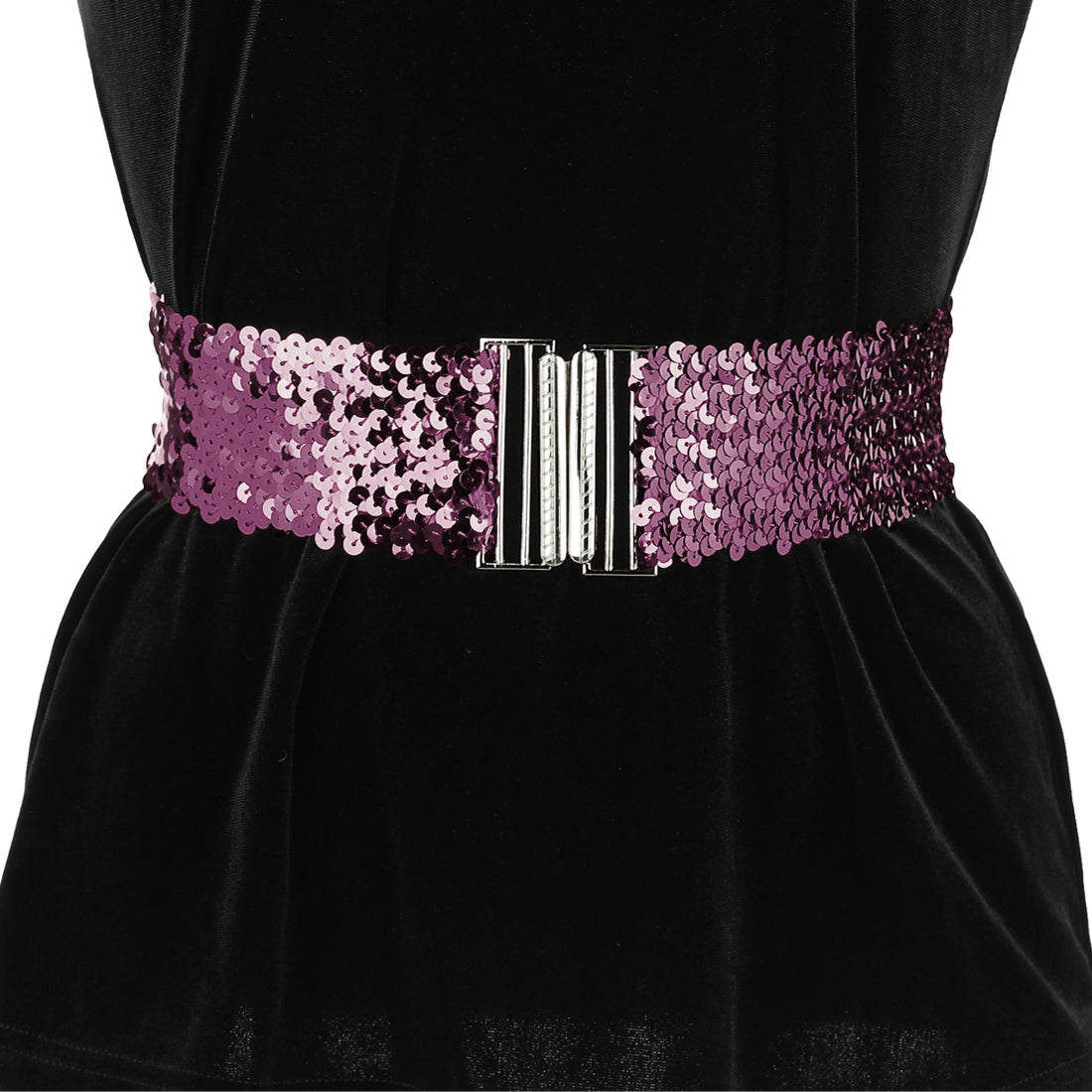 Allegra K Womens Glitter Wide Waist Belts Interlock Buckles Sequins Decor Stretchy Belts 2PCS