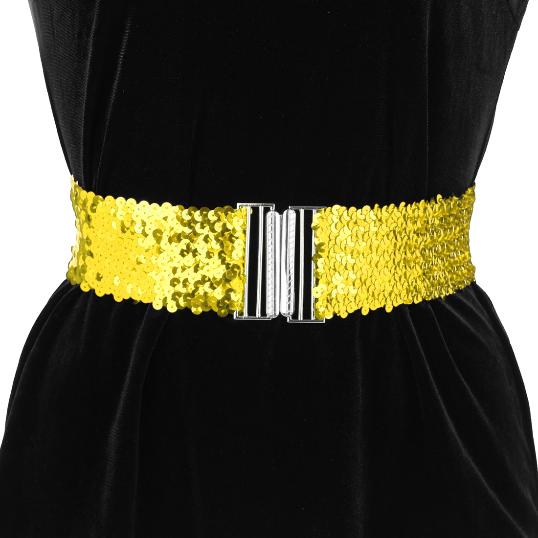 Allegra K Womens Glitter Wide Waist Belts Interlock Buckles Sequins Decor Stretchy Belts 2PCS