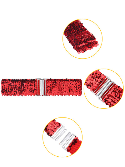 Womens Glitter Wide Waist Belts Interlock Buckles Sequins Decor Stretchy Belts 2PCS