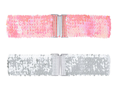 Womens Glitter Wide Waist Belts Interlock Buckles Sequins Decor Stretchy Belts 2PCS