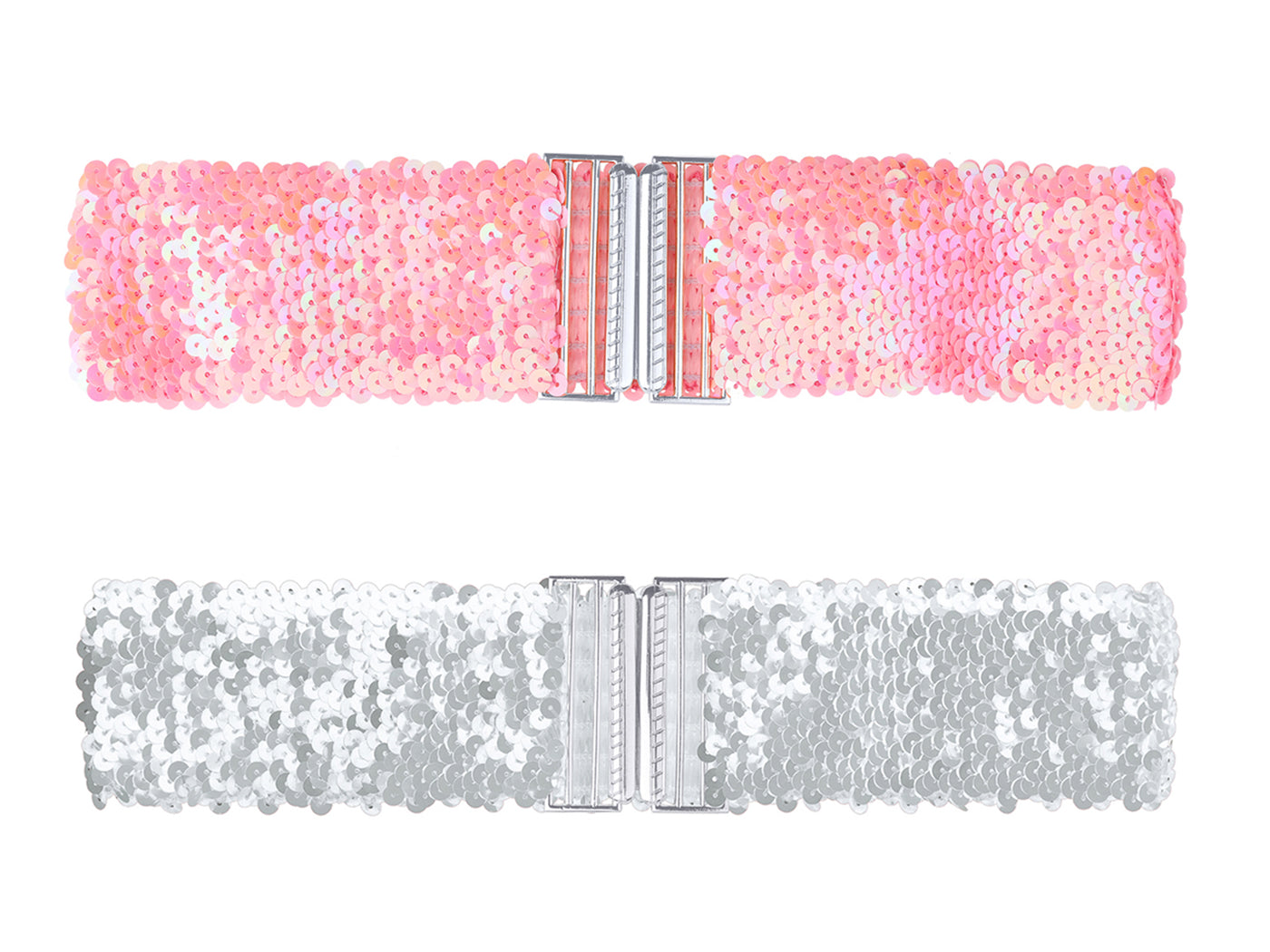 Allegra K Womens Glitter Wide Waist Belts Interlock Buckles Sequins Decor Stretchy Belts 2PCS