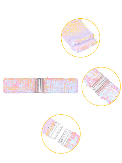 Womens Glitter Wide Waist Belts Interlock Buckles Sequins Decor Stretchy Belts 2PCS