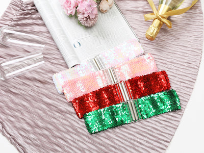 Womens Glitter Wide Waist Belts Interlock Buckles Sequins Decor Stretchy Belts 2PCS