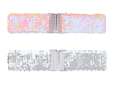 Womens Glitter Wide Waist Belts Interlock Buckles Sequins Decor Stretchy Belts 2PCS