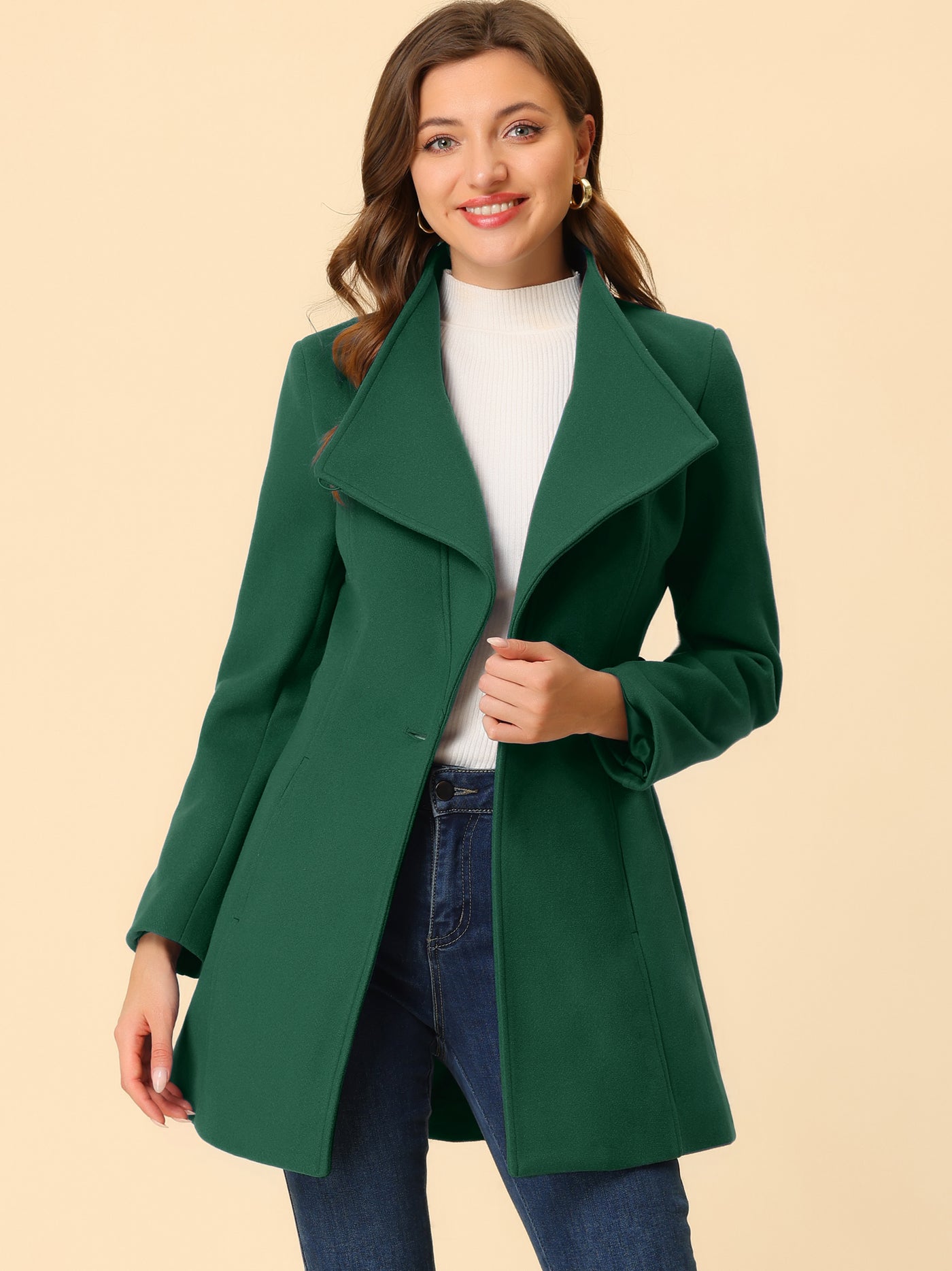 Allegra K Classic Stand Collar Long Sleeve Winter Belted Coat