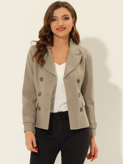 Winter Notched Lapel Double Breasted Short Pea Coat