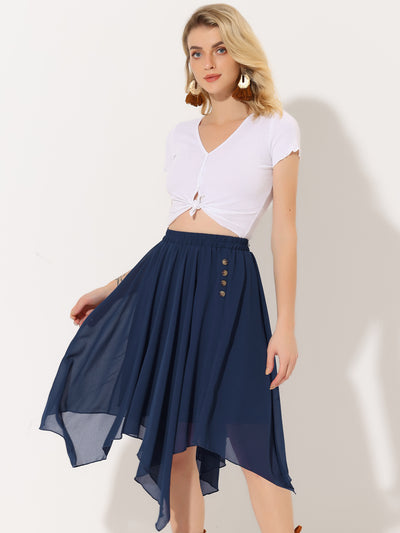 Elastic Waist Chiffon Handkerchief Hem Midi Skirt