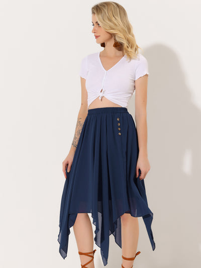 Elastic Waist Chiffon Handkerchief Hem Midi Skirt