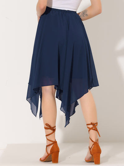 Elastic Waist Chiffon Handkerchief Hem Midi Skirt