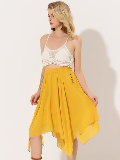 Elastic Waist Chiffon Handkerchief Hem Midi Skirt