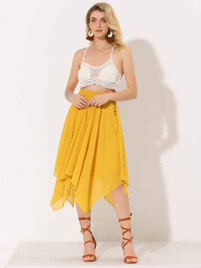 Elastic Waist Chiffon Handkerchief Hem Midi Skirt