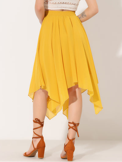 Elastic Waist Chiffon Handkerchief Hem Midi Skirt