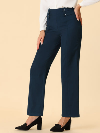 Allegra K High Waisted Straight Leg Pants Solid Color Business Work Trousers