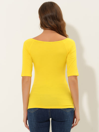 Scoop Neck Half Sleeves Fitted Layering Soft T-Shirt