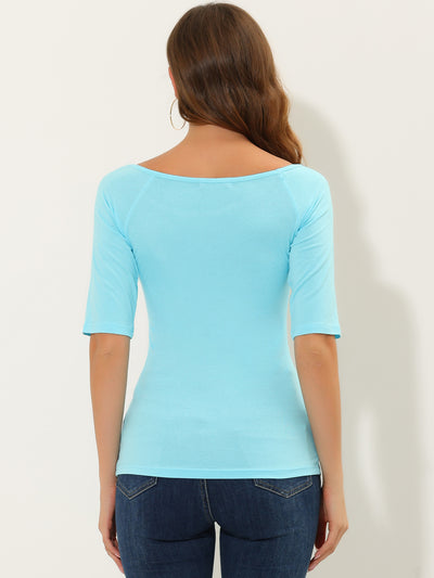 Scoop Neck Half Sleeves Fitted Layering Soft T-Shirt