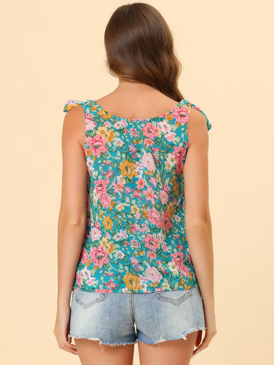 Boho Floral Print Casual Chiffon Tie Shoulders Tank Top