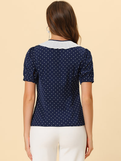 Polka Dots Button Up Tie Neck Peter Pan Collar Blouse