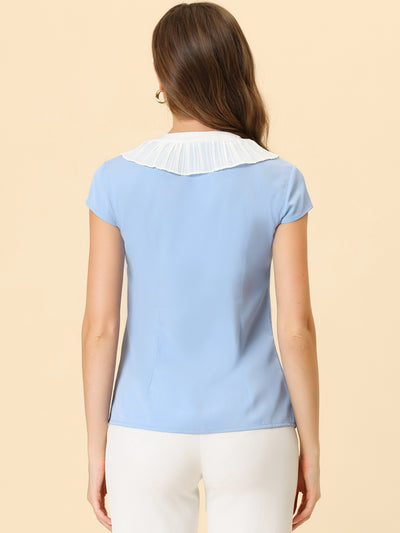 Elegant Cap Sleeve Tie Neck Pleated Work Office Blouse