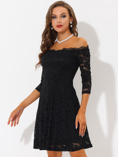 3/4 Sleeve Off Shoulder Party Cocktail Lace Dress