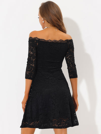 3/4 Sleeve Off Shoulder Party Cocktail Lace Dress