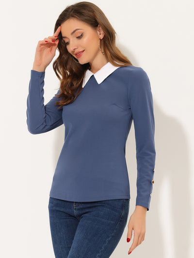 Peter Pan Collar Knit Contrast Neck Long Sleeve Party Blouse