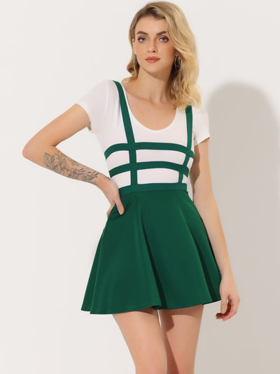 Pleated Overall A-Line Elastic Waist Kawaii Braces Suspender Skirt