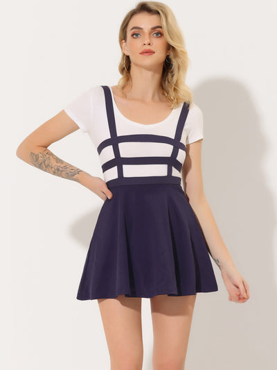 Pleated Overall A-Line Elastic Waist Kawaii Braces Suspender Skirt