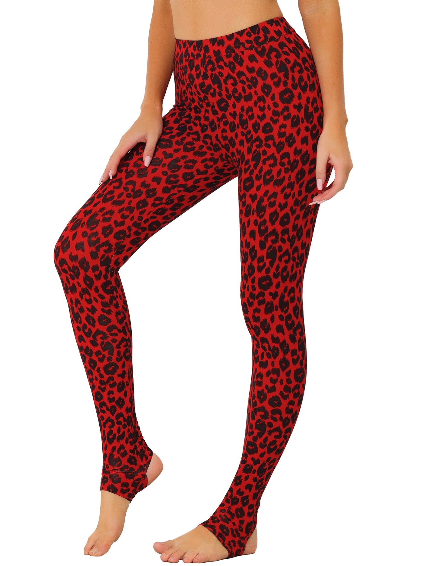 Allegra K Animal Printed Elastic Waistband Yoga Leggings Stirrup Pants