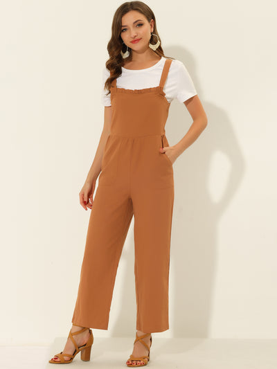 Allegra K Cotton Casual Vintage Pockets Wide Leg Overalls Jumpsuit