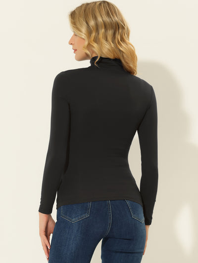 High Neck Knit Slim Fit Long Sleeve Ruched Top