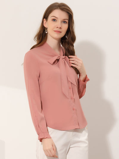 Work Blouse Elegant Bow Tie Neck Long Sleeve Shirt Top