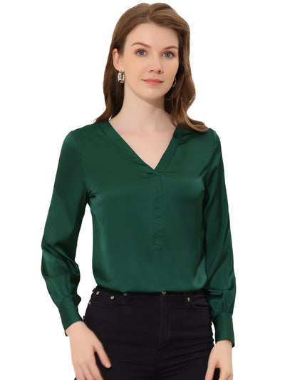 Elegant Satin Shirt Long Sleeve Office Work Blouse Tops