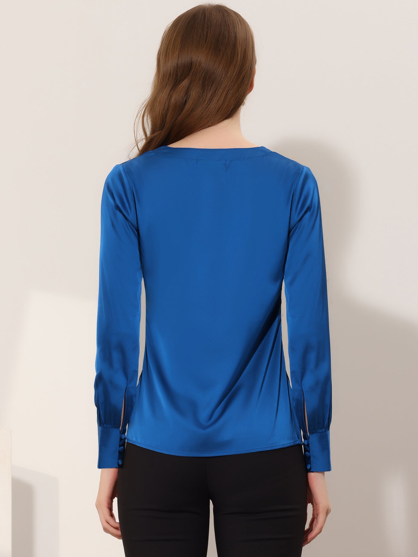 Allegra K Elegant Satin Shirt Long Sleeve Office Work Blouse Tops