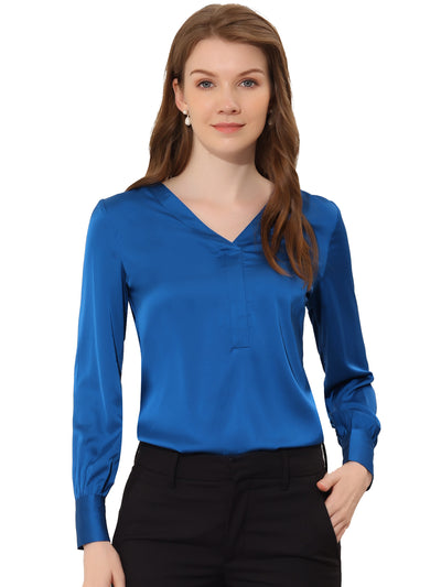 Elegant Satin Shirt Long Sleeve Office Work Blouse Tops