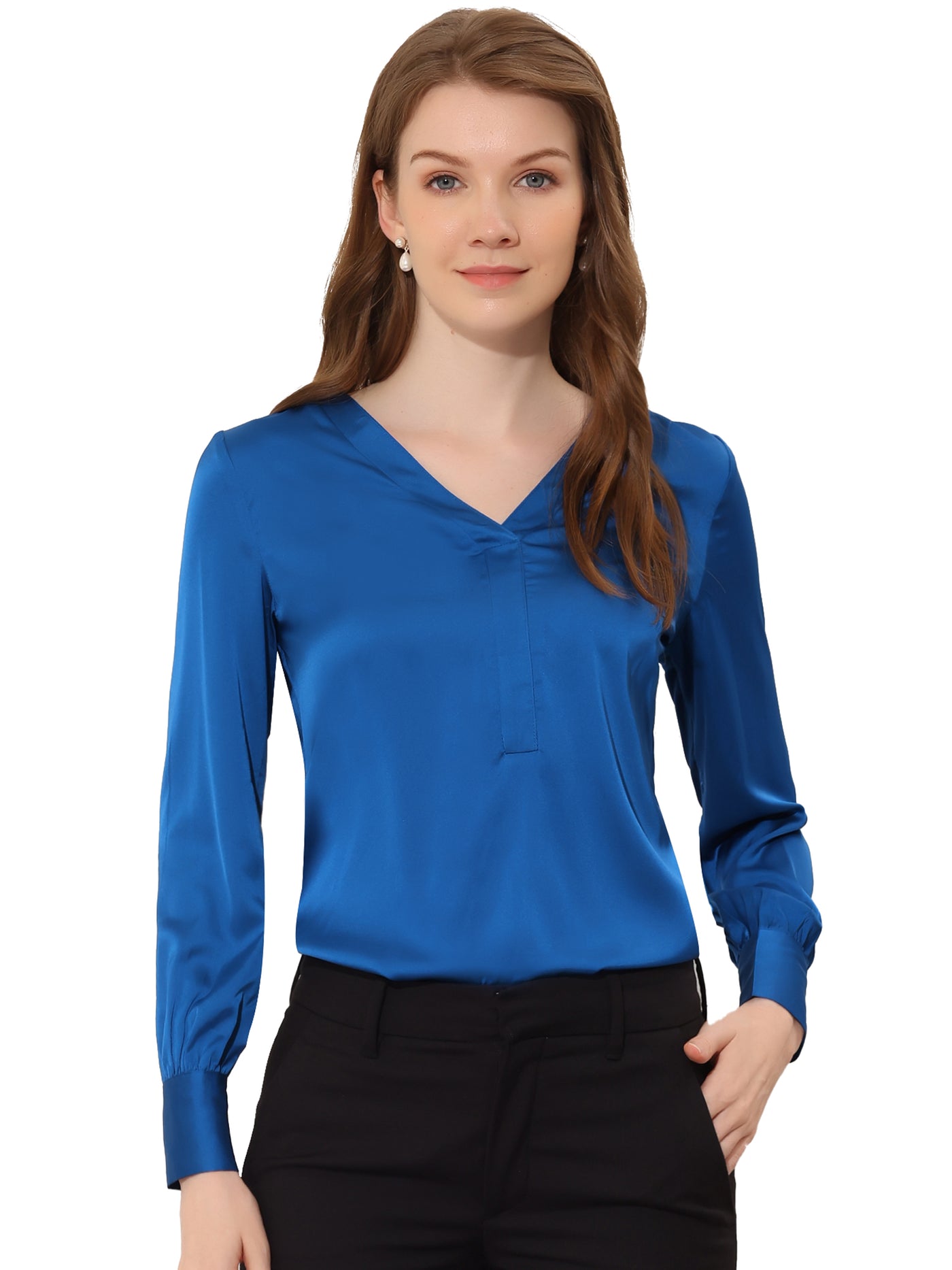 Allegra K Elegant Satin Shirt Long Sleeve Office Work Blouse Tops