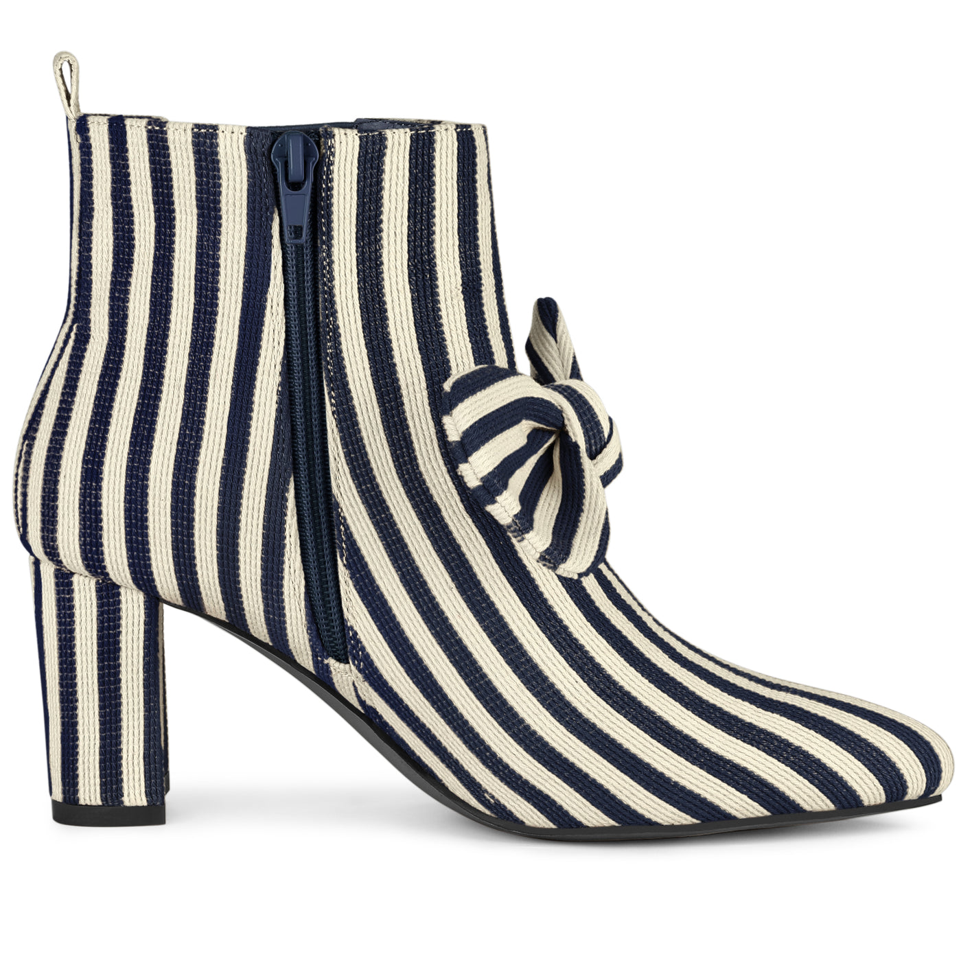 Allegra K Pointed Toe Zip Striped Chunky Heel Ankle Boots