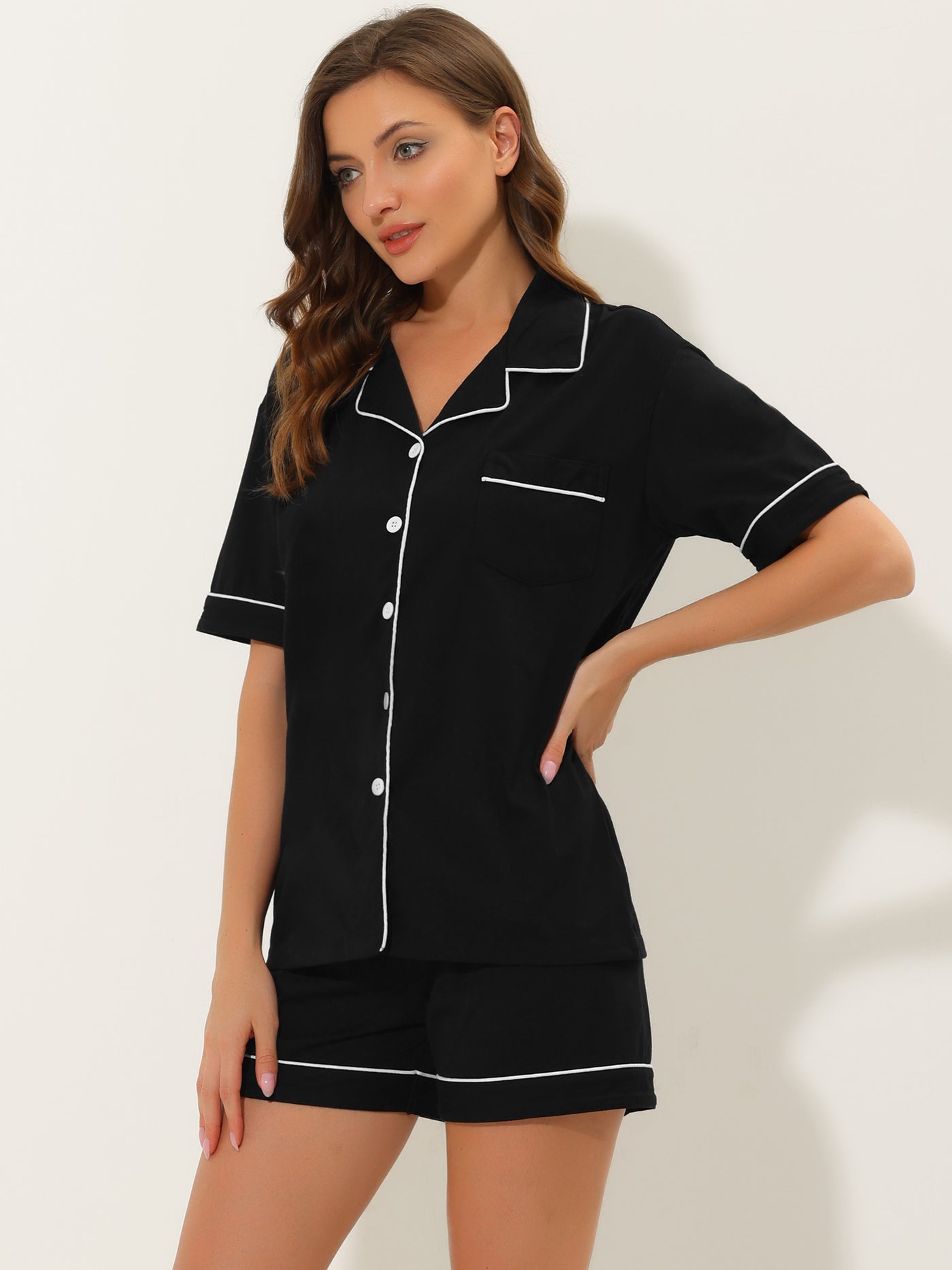 Allegra K Lounge Sleepwear Button Down Shirt Shorts Summer Pajamas Sets