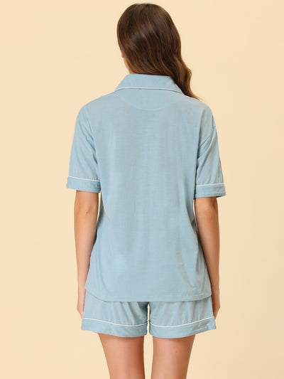 Lounge Sleepwear Button Down Shirt Shorts Summer Pajamas Sets