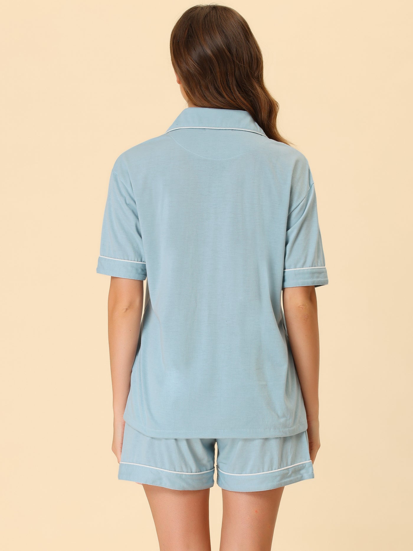 Allegra K Lounge Sleepwear Button Down Shirt Shorts Summer Pajamas Sets