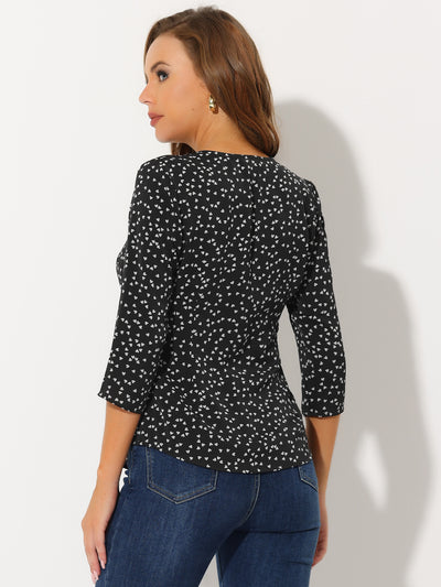 Polka Dots 3/4 Sleeve Button Front Vintage Office Blouse Top