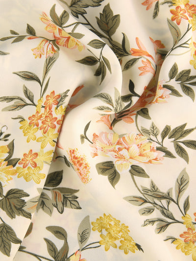 3/4 Sleeve Ruffle Hem Waist Tie Faux Wrap Floral Print Dress