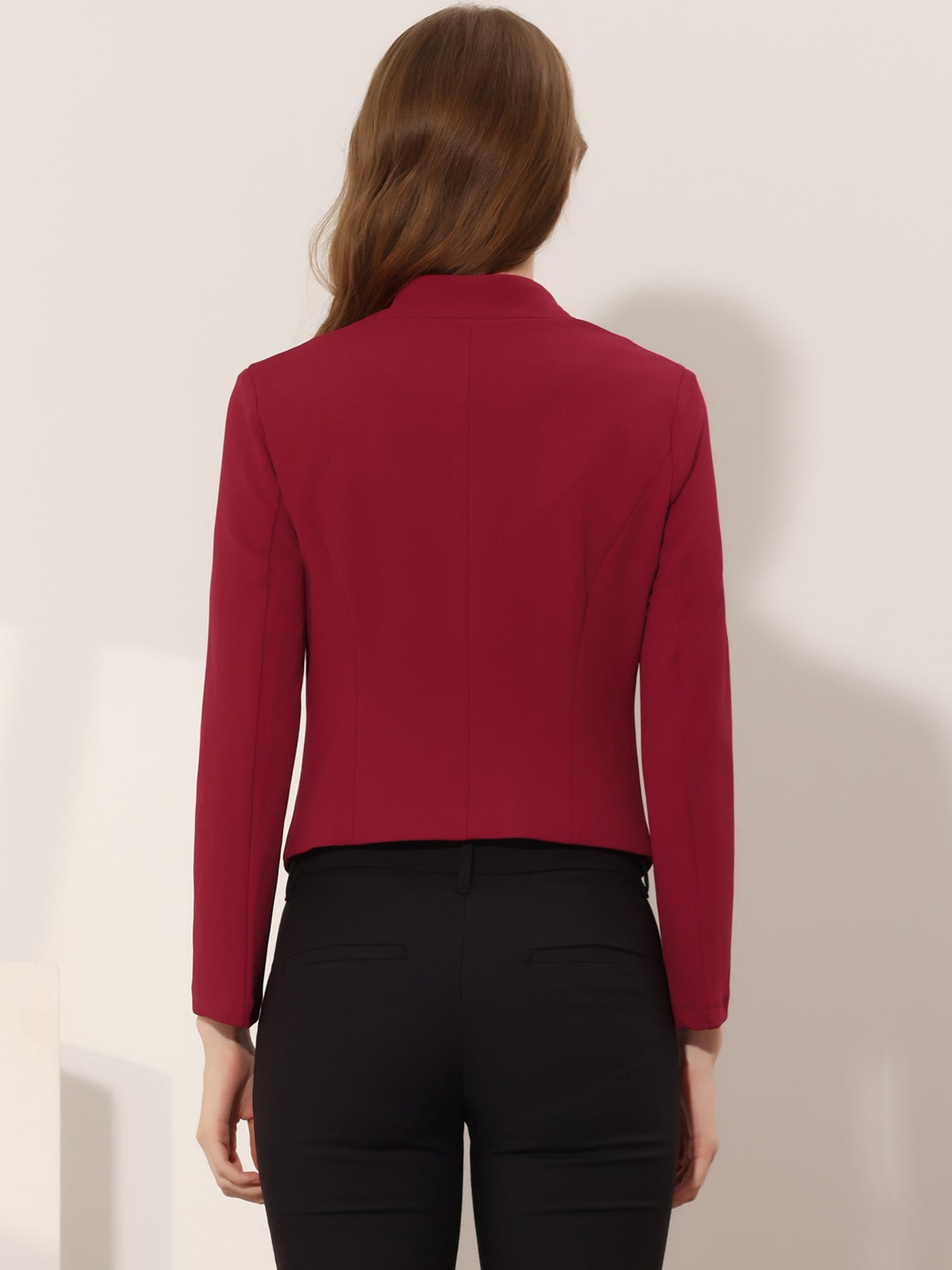 Allegra K Solid Color Collarless Cropped Office Blazer Jacket