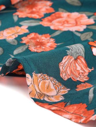 Long Sleeve Tops Vintage Mock Neck Floral Print Blouse